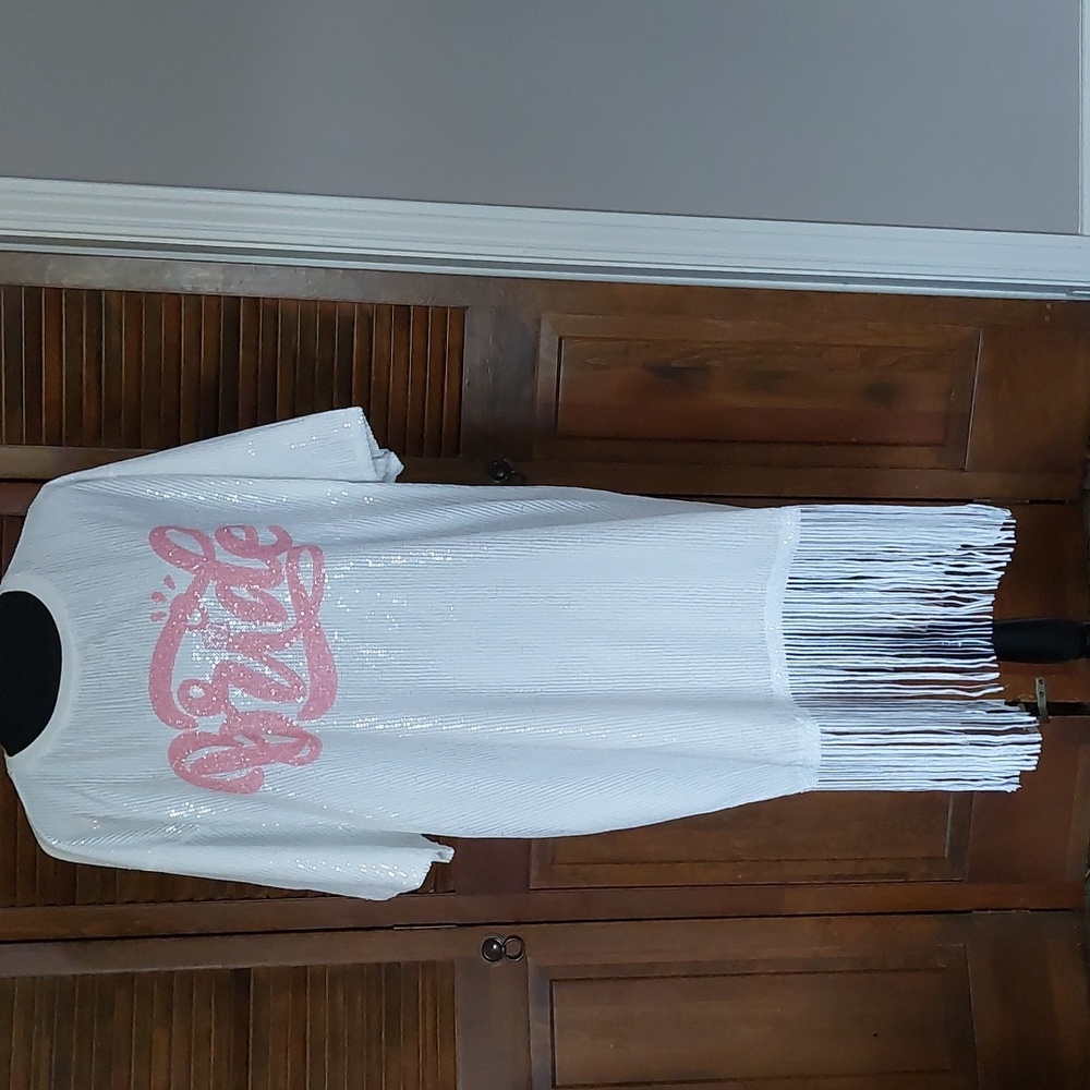NWT White & Pink Bride Sequin Fringe Mini Dress & Veil Sz 2X - Picture 5 of 15